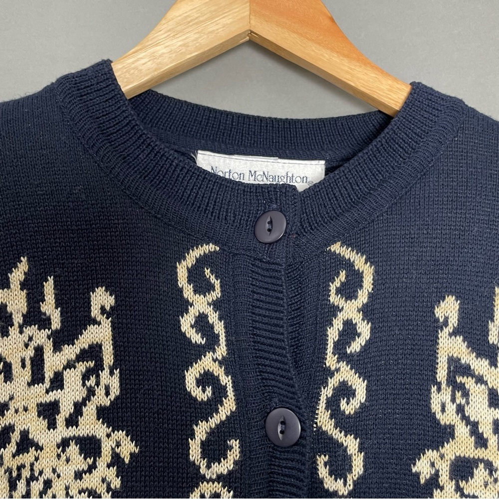 Vintage Cardigan Sweater Navy Blue Women Size Large Floral Eclectic Retro 90s‎ - Picture 9 of 15